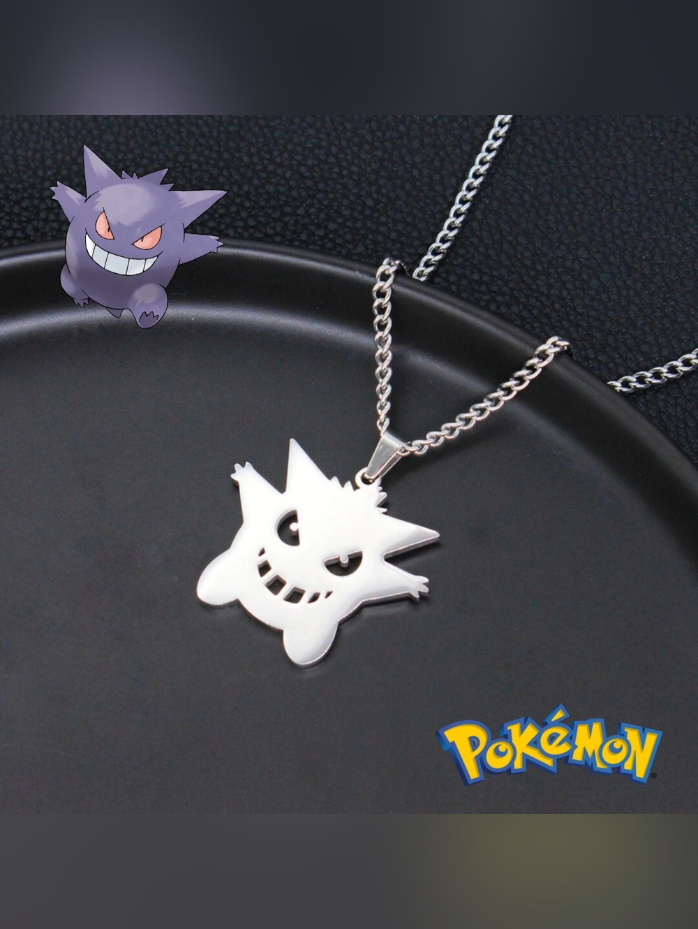 Gengar Pokemon Silver Tone Necklace